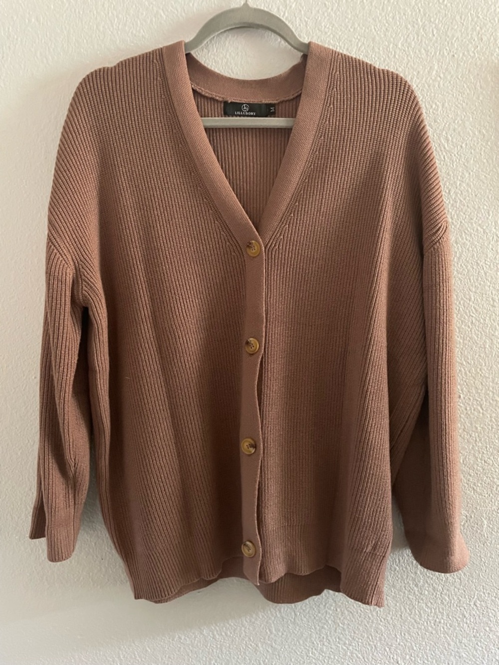 Lillusory Ribbed Button Cardigan in Dusty Mauve